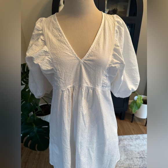 A New Day Women's Puff Short Sleeve Dress - white size small - Picture 8 of 10